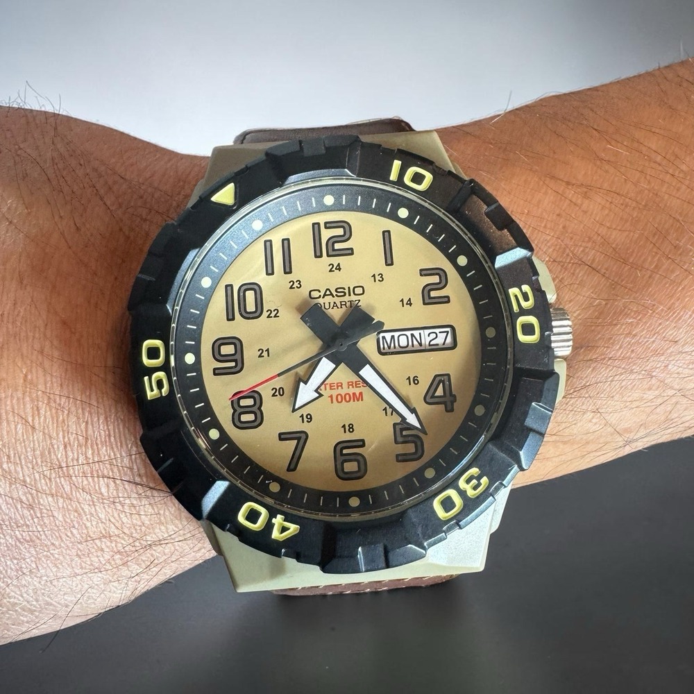 Casio MRW-210H Mens Tan Brown Nylon Band, Oversized, 100 Meter, Day/Date
